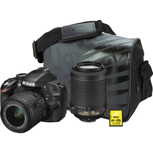 Tak for din hjælp livstid atomar Nikon D3200 + AF-S DX 18-55/3,5-5,6 VR II + AF-S DX 55-200/4,0-5,6 VR +  16GB + Taske | Dustin.dk